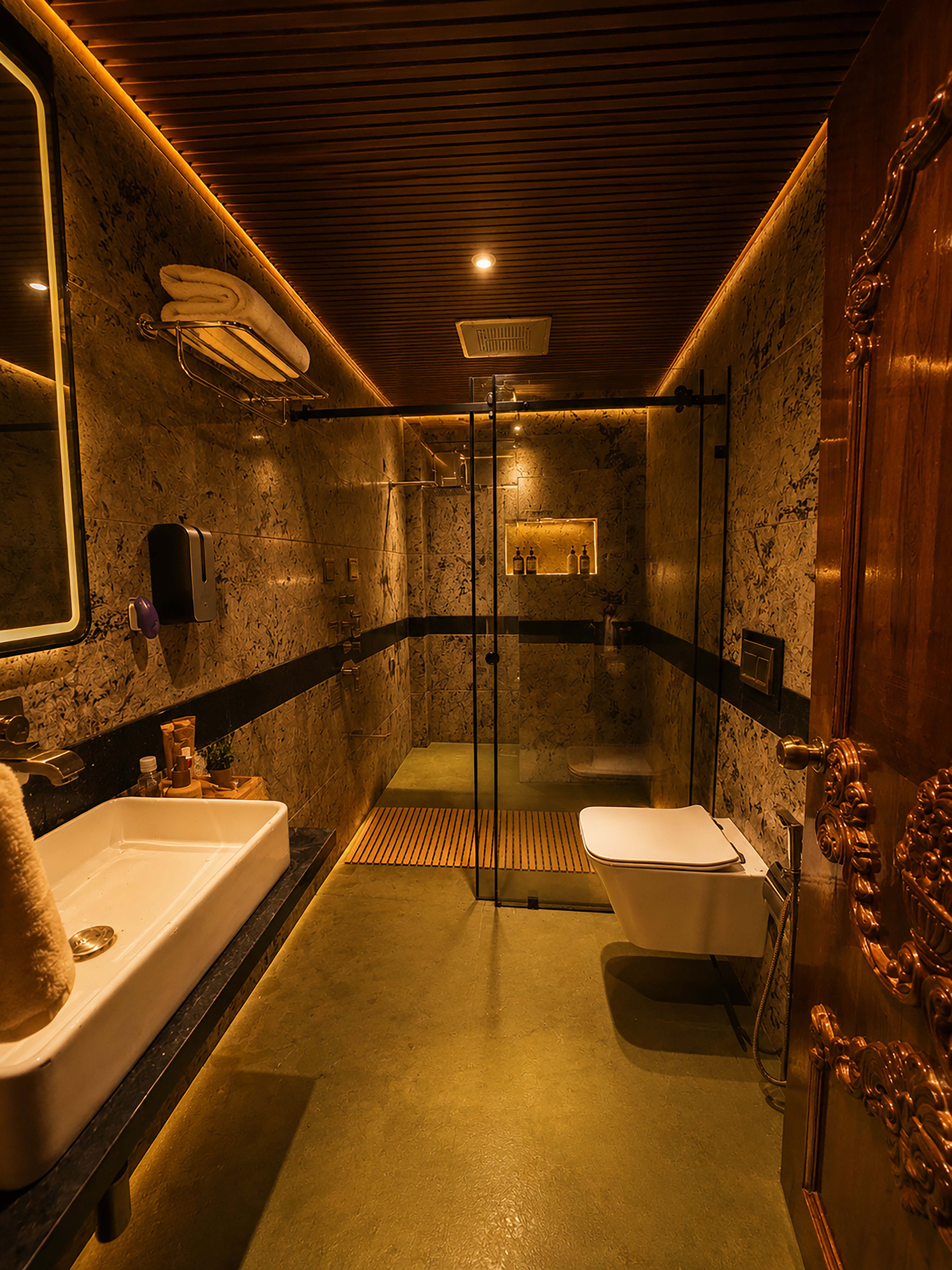 Marble bathroom with rain shower